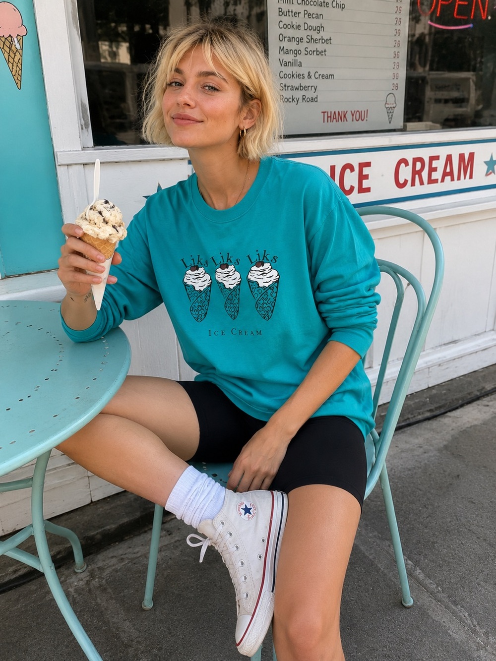 Liks Ice Cream Denver CO Long‎ Sleeve Hanes Beefy T Shirt, Large